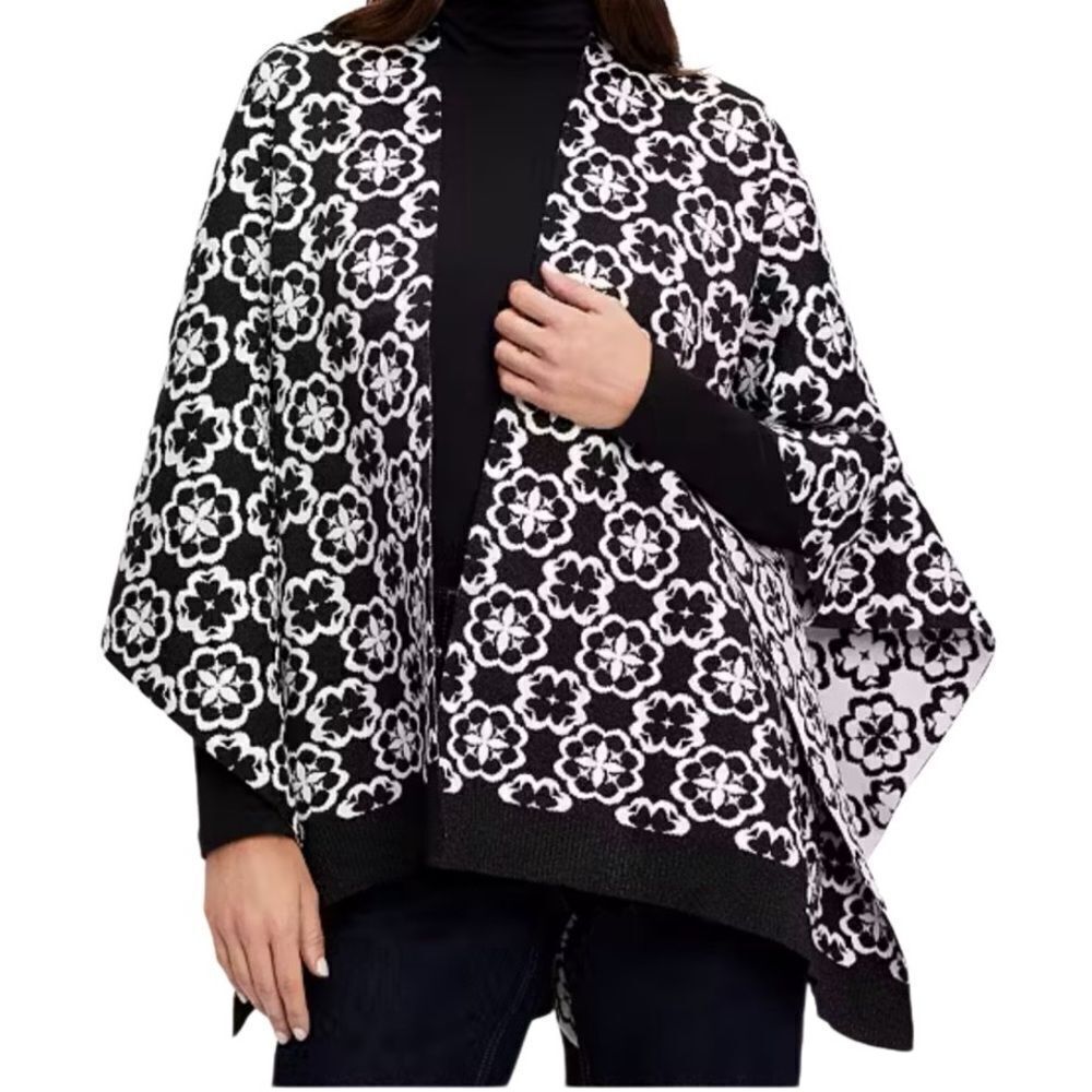 Kate spade Arabesque Knit Ruana Black White Sweater One Size